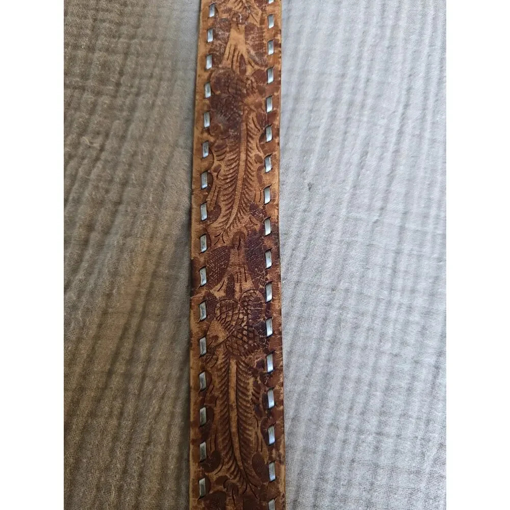 vintage TOOLED buckle belt LACED handcrafted 40 tapered ACORNS leather WESTERN